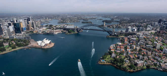 Mit MAP nach Sydney, Australien: Luftaufnahme von Sydney